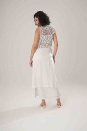 White Trench & Long Skirt & White Bustier