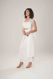 White Trench & Long Skirt & White Bustier