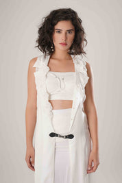 White Trench & Long Skirt & White Bustier