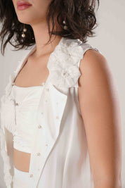 White Trench & Long Skirt & White Bustier