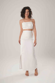 White Trench & Long Skirt & White Bustier