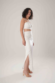 White Trench & Long Skirt & White Bustier