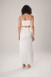 White Trench & Long Skirt & White Bustier