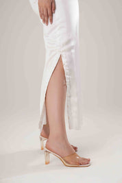 White Trench & Long Skirt & White Bustier