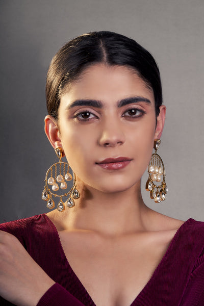 Majestic Statement Dangler Earrings - White Crystals