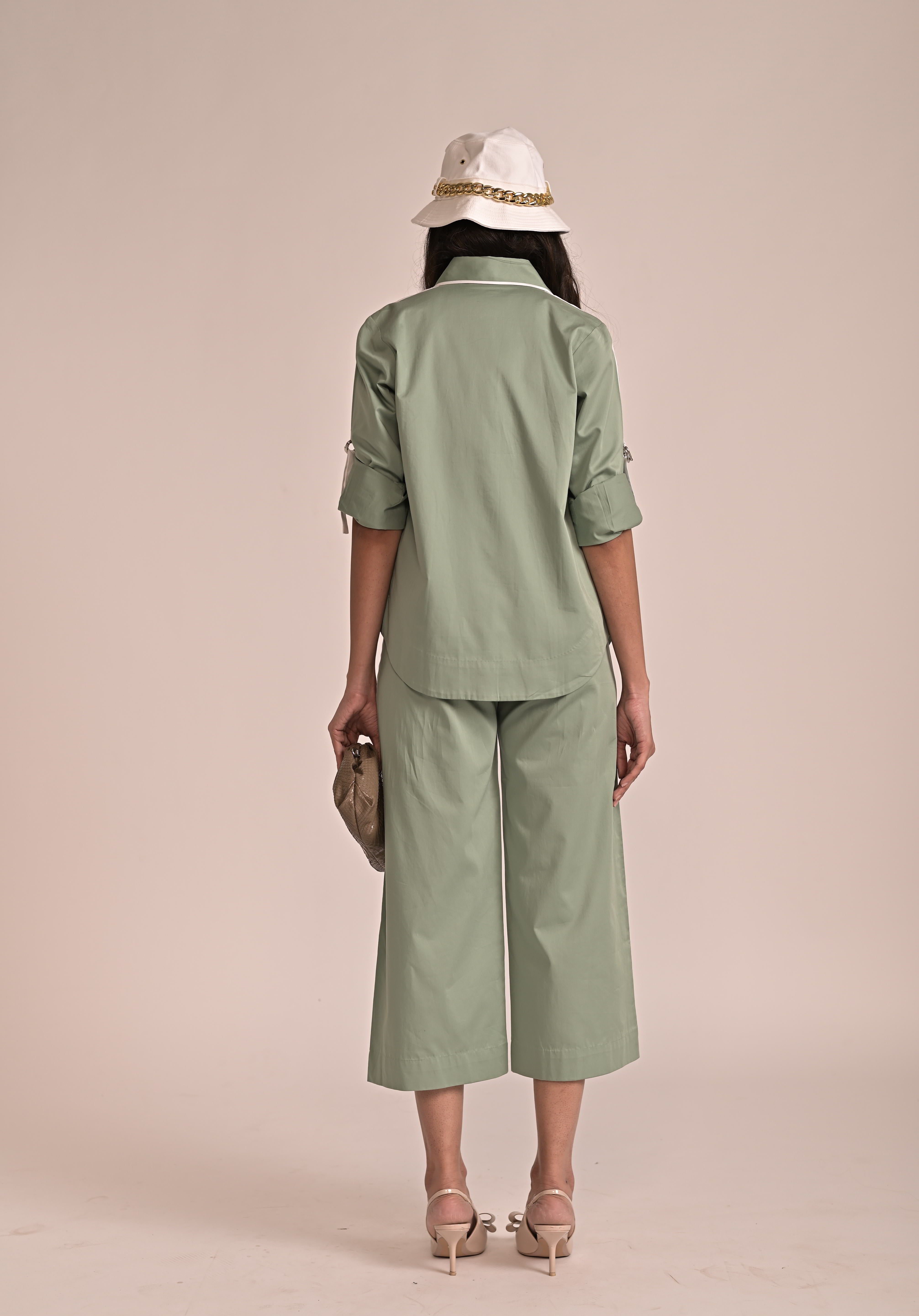 Casual Foldable Shirt With White Band Pants