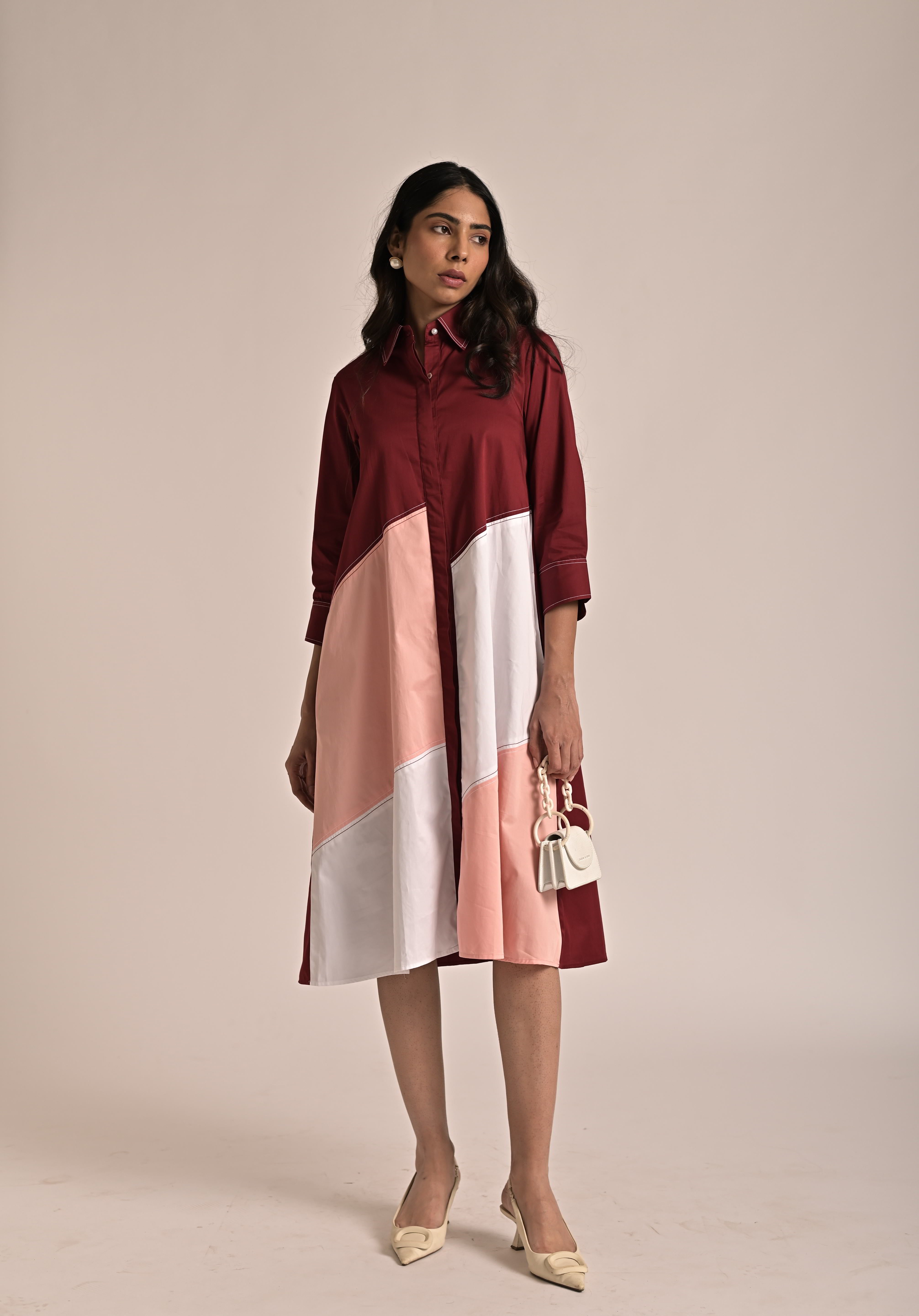 Diagonal Illusion Shirt Dress