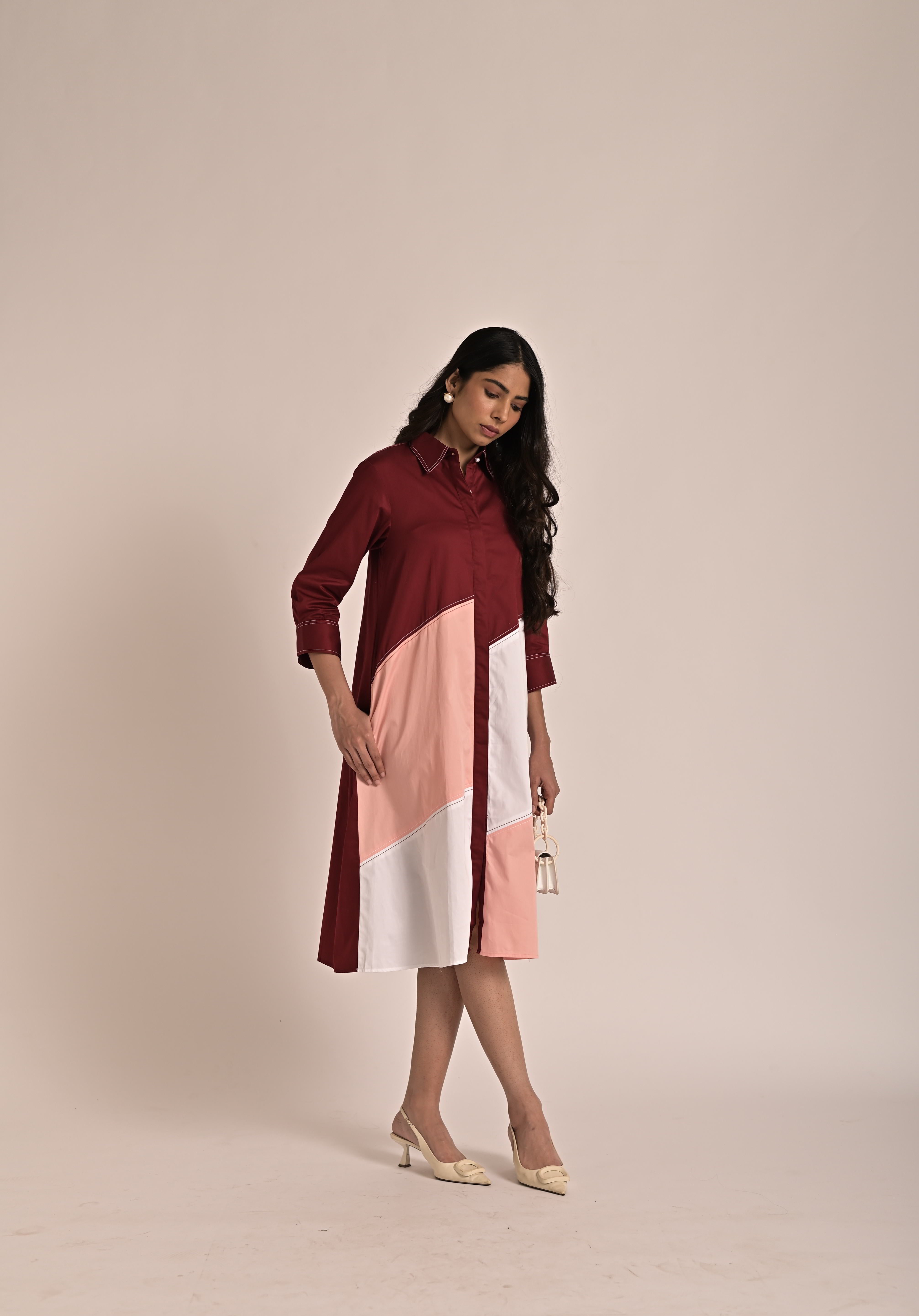 Diagonal Illusion Shirt Dress