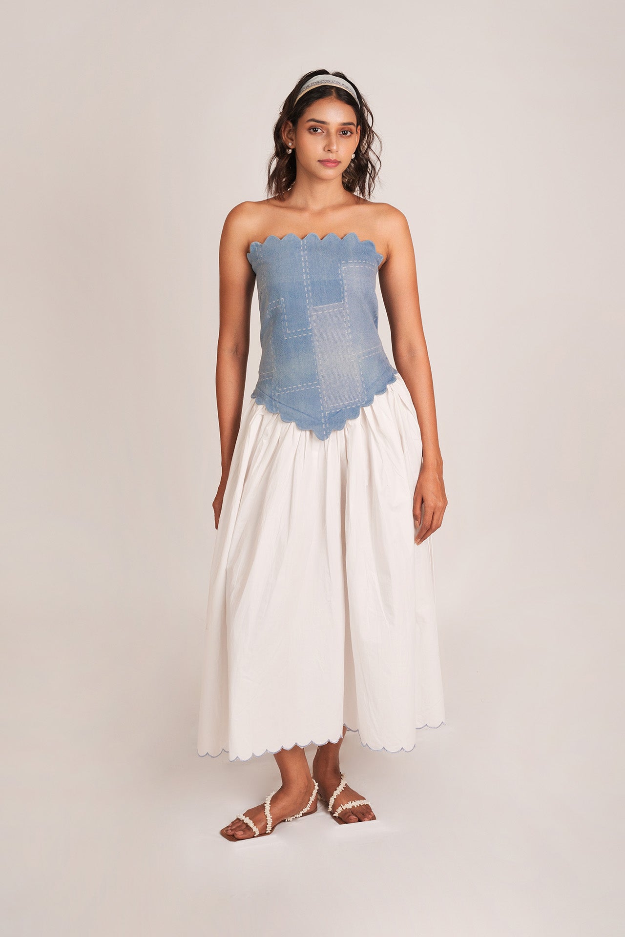 Denim Scallop Midi Dress