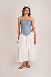 Denim Scallop Midi Dress