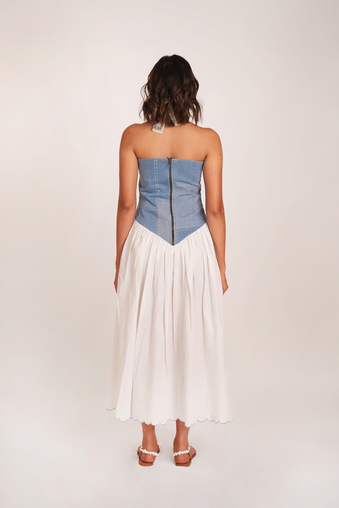 Denim Scallop Midi Dress
