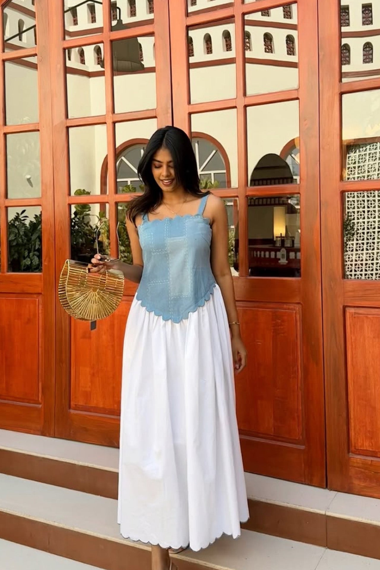 Denim Scallop Midi Dress