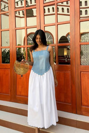 Denim Scallop Midi Dress