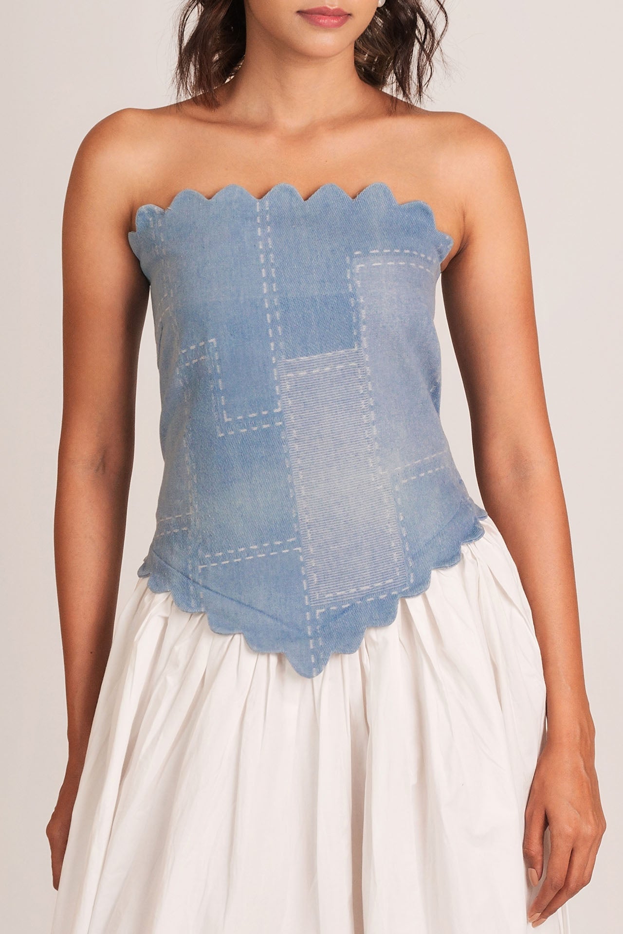 Denim Scallop Midi Dress