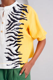 White Terra Tiger Top & Pleated Long Pants