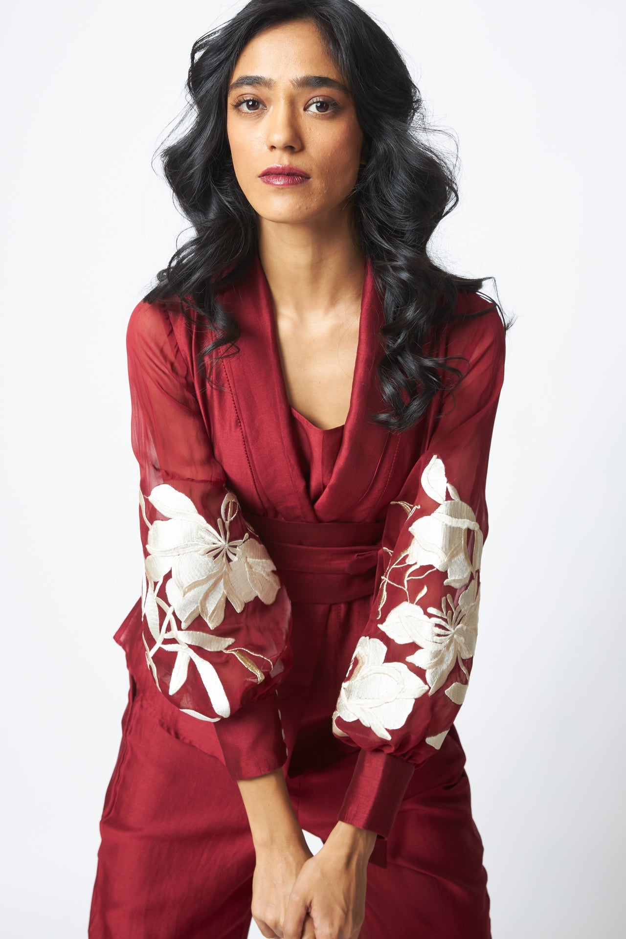Burgandy Reva Blazer Wrap Top & Wide Leg Pant
