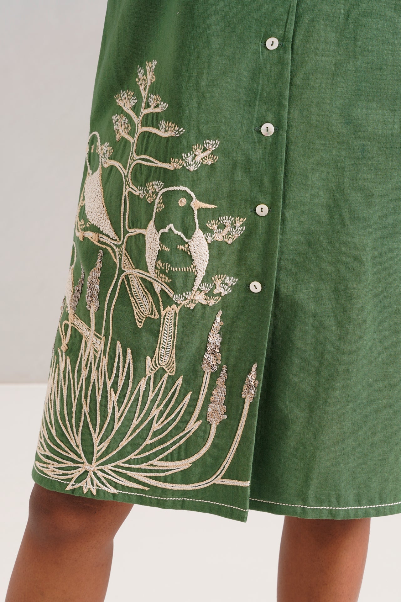 Pine Green Taiwo Embroidered Shirt Dress