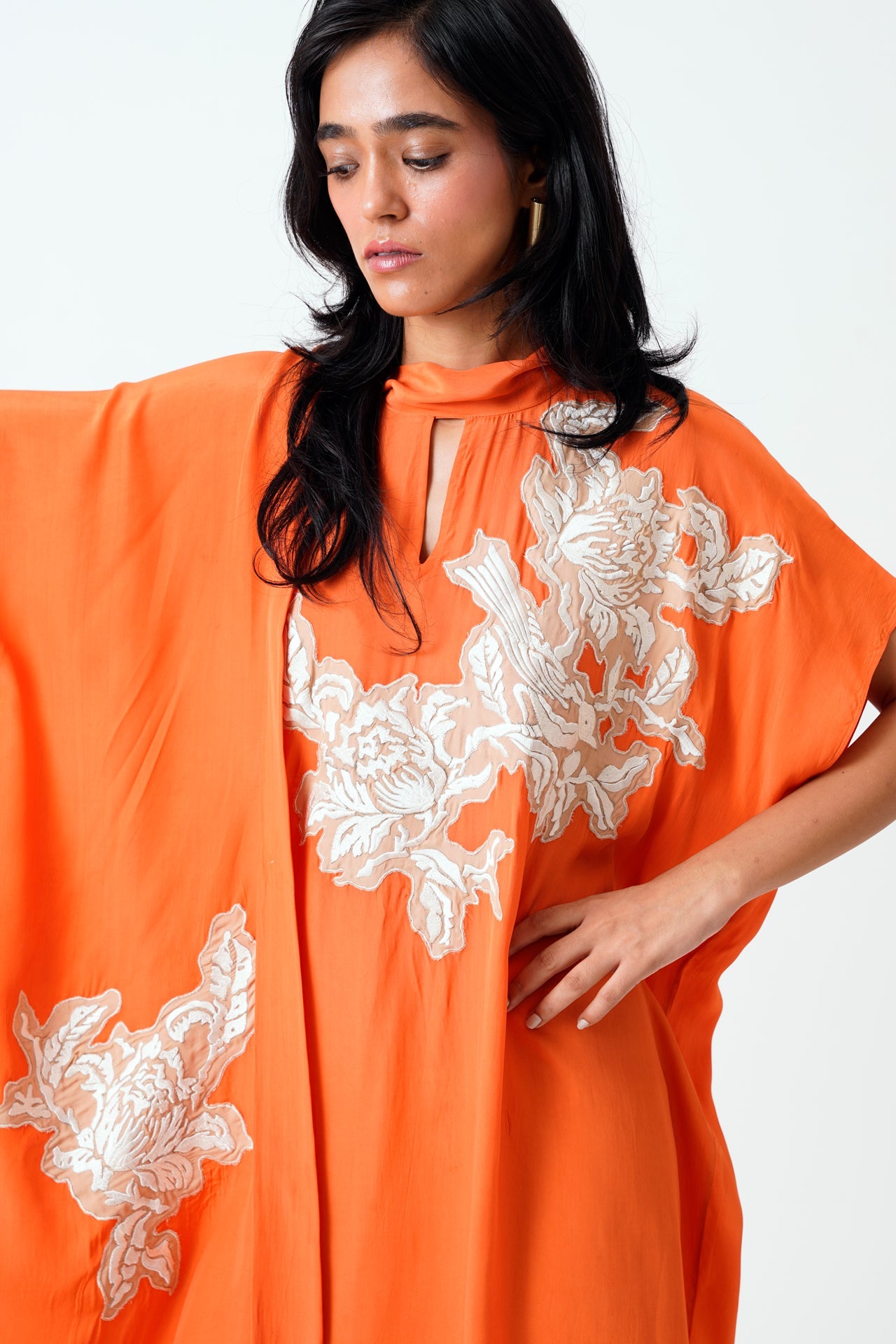 Sunset Orange Nante Scarf Kaftan Dress