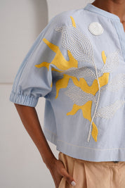 Ice Blue Terra Full Moon Top & Pleated Long Pants