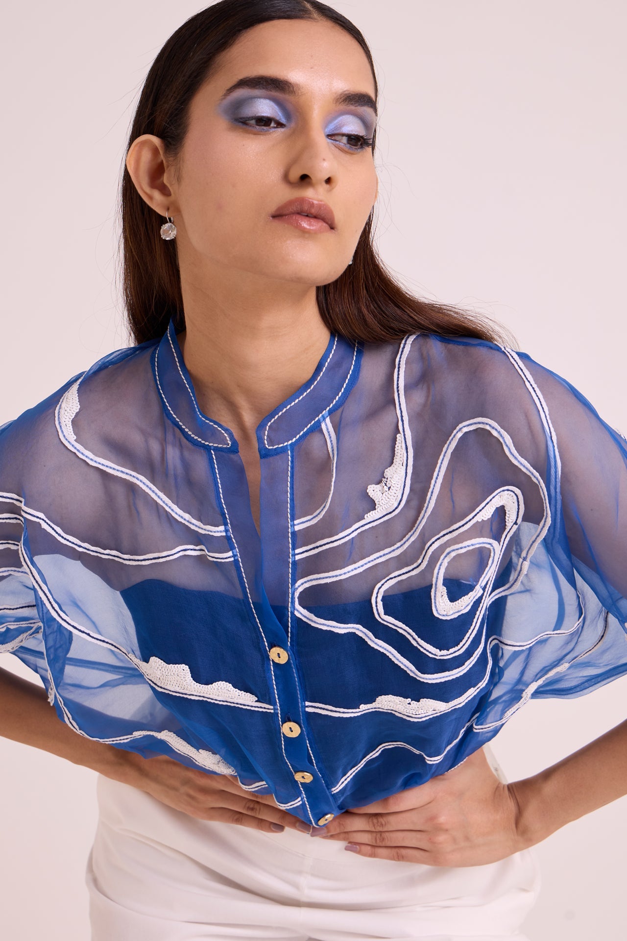 Riley Sheer Blue Organza Top & Pant Set