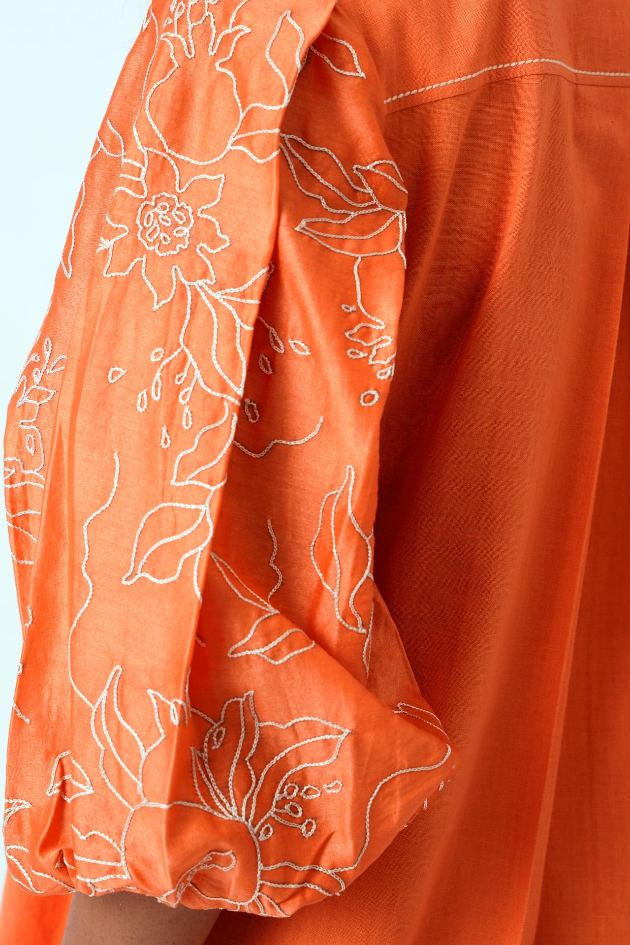 Sunset Orange Oba Set Embroidered Sleeve Top & Pants