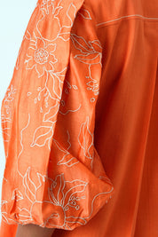 Sunset Orange Oba Set Embroidered Sleeve Top & Pants