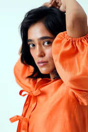 Sunset Orange Toni Set Multi Knot Peplum Top with Slip & Pants
