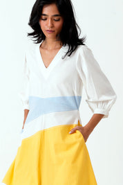 Sahar Multi Panelled Long Dress with Belt