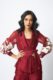 Burgandy Reva Blazer Wrap Top & Wide Leg Pant