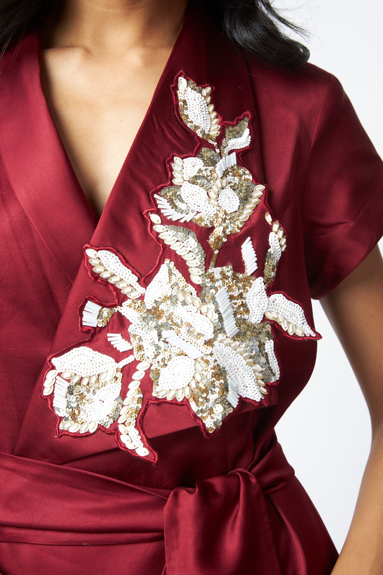 Ravena Floral Broach Long Wrap Dress