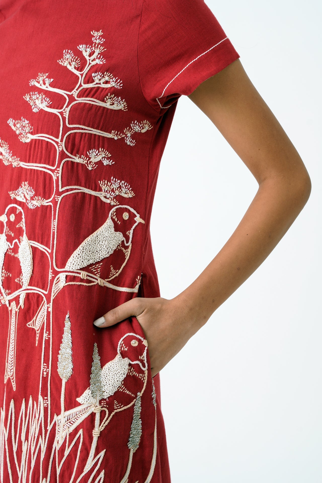 Madder Chase Midtown Midi Dress in Hand Embroidery