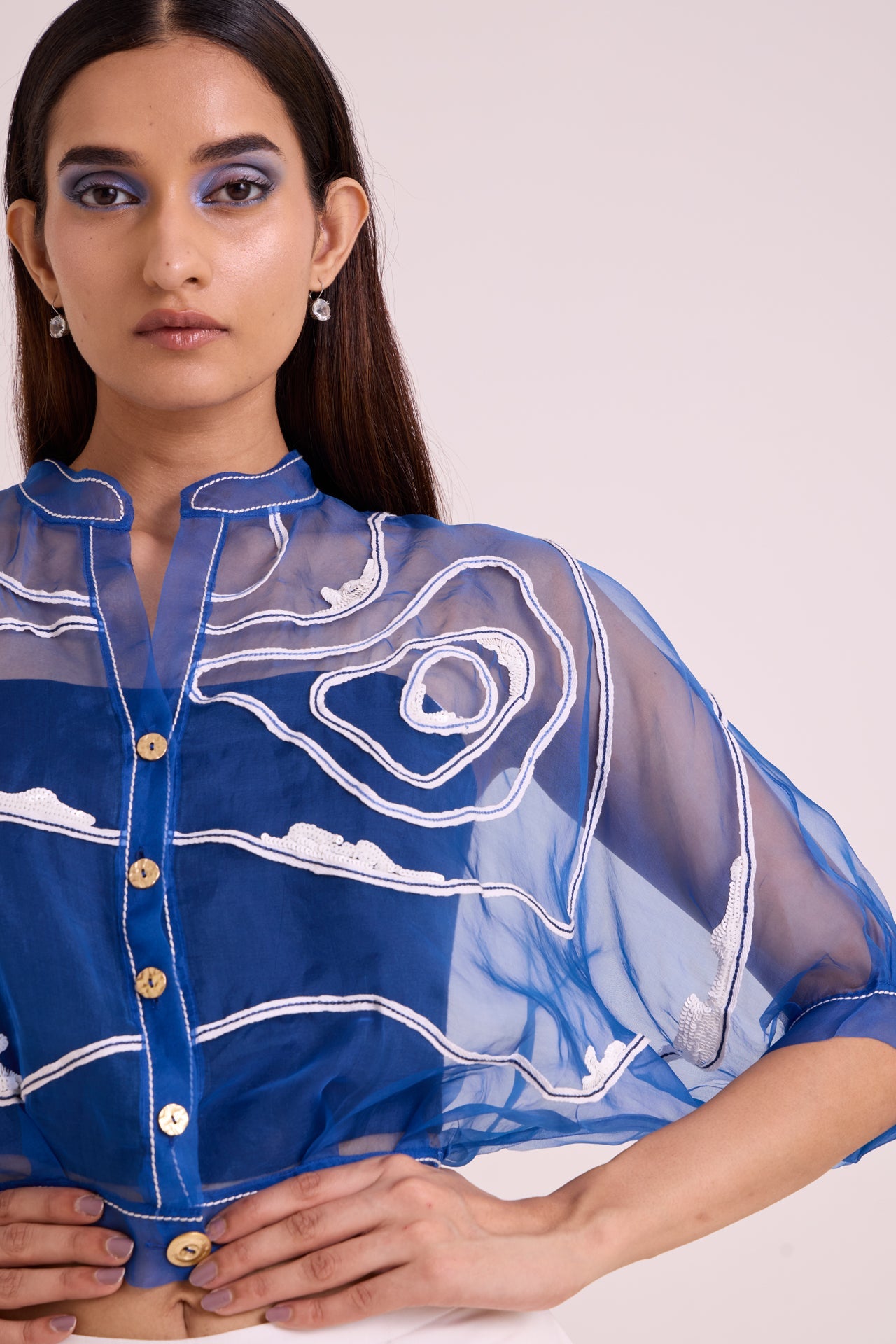 Riley Sheer Blue Organza Top & Pant Set