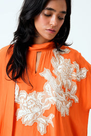Sunset Orange Nante Scarf Kaftan Dress