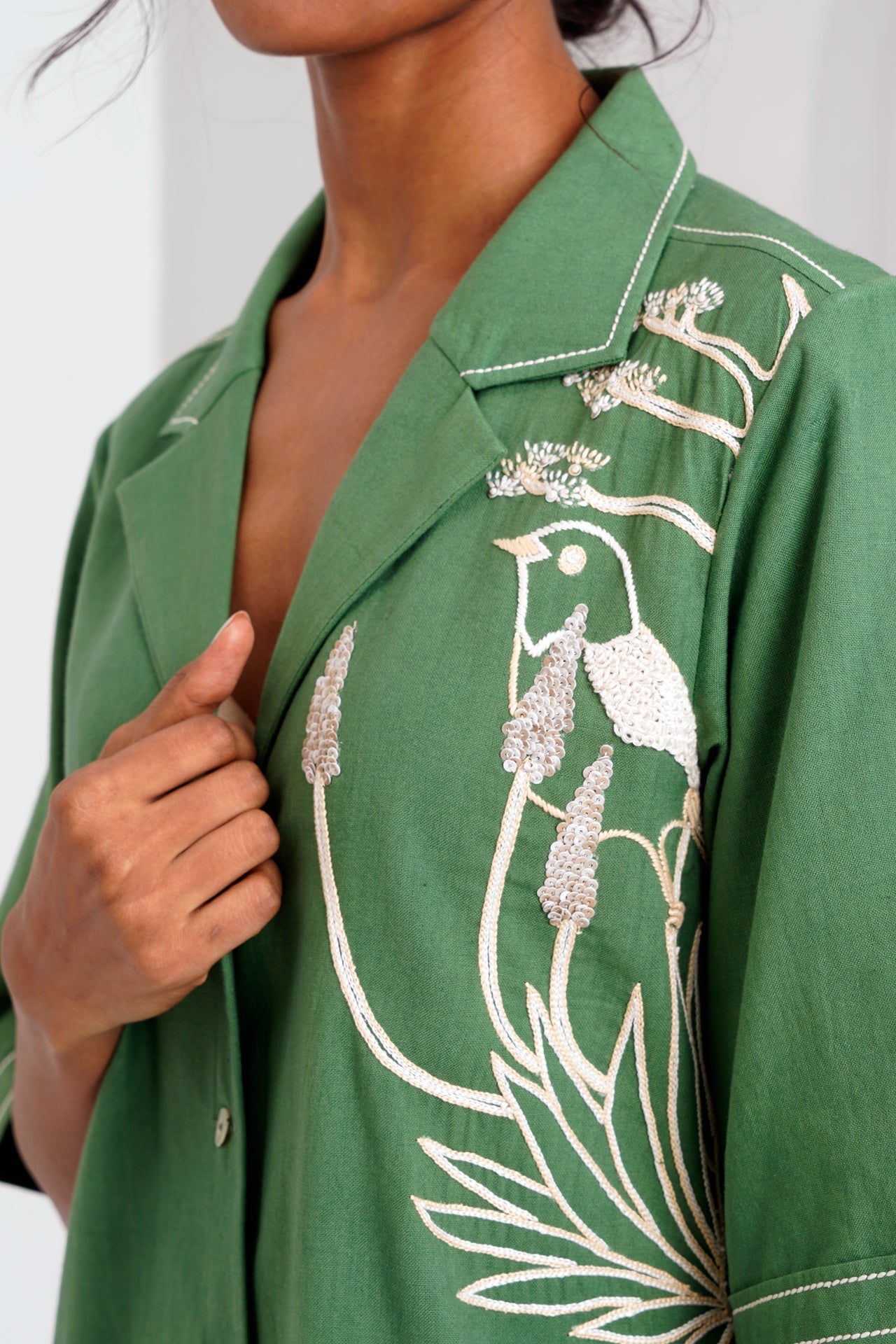 Pine Green Taiwo Embroidered Shirt Dress