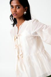 Ivory Toni Set Multi Knot Peplum Top with Slip & Pine Green Pants