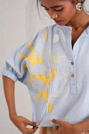 Ice Blue Terra Full Moon Top & Pleated Long Pants