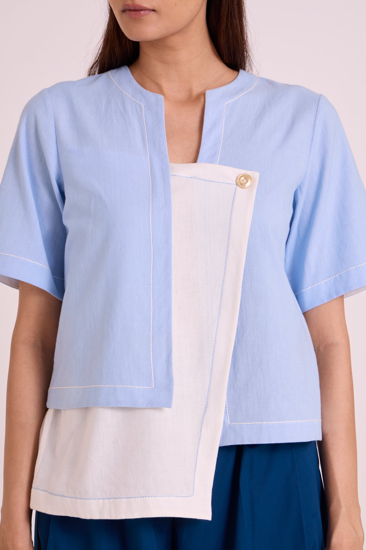 Shelly Panelled Blues Top & Pant Set