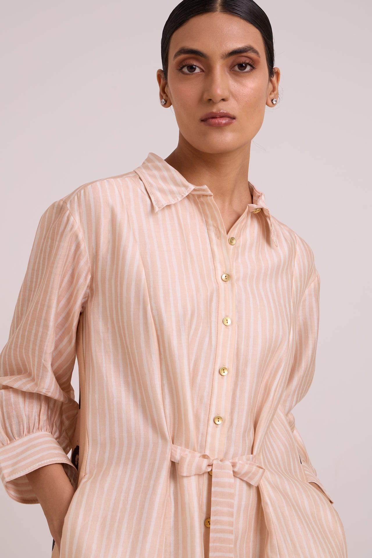 Philo Almond Burst Back Drop Shirt Dress