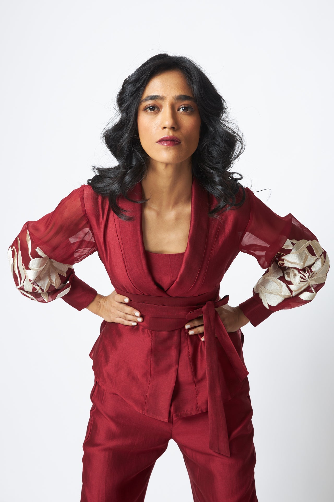 Burgandy Reva Blazer Wrap Top & Wide Leg Pant