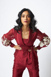 Burgandy Reva Blazer Wrap Top & Wide Leg Pant