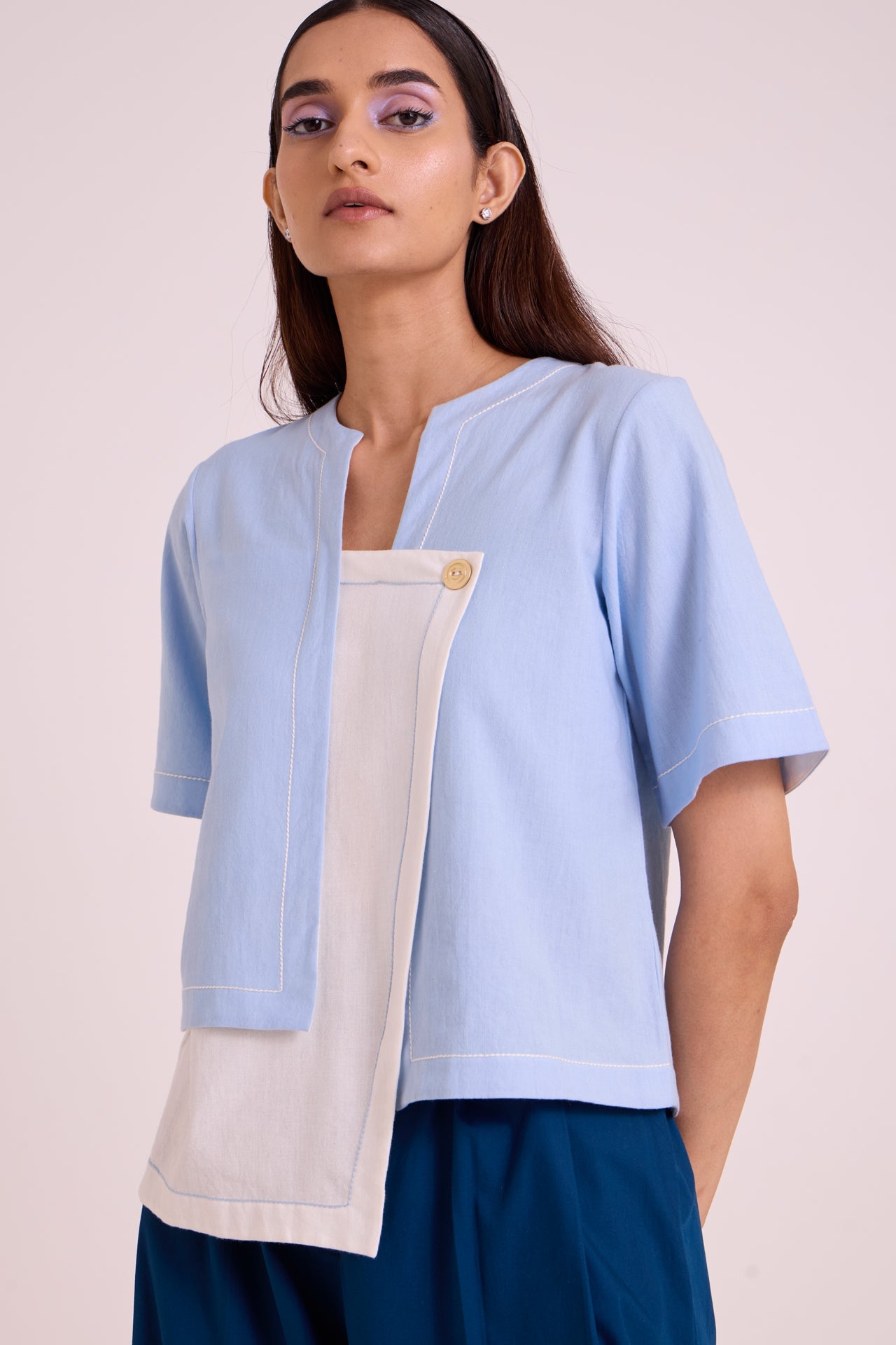 Shelly Panelled Blues Top & Pant Set