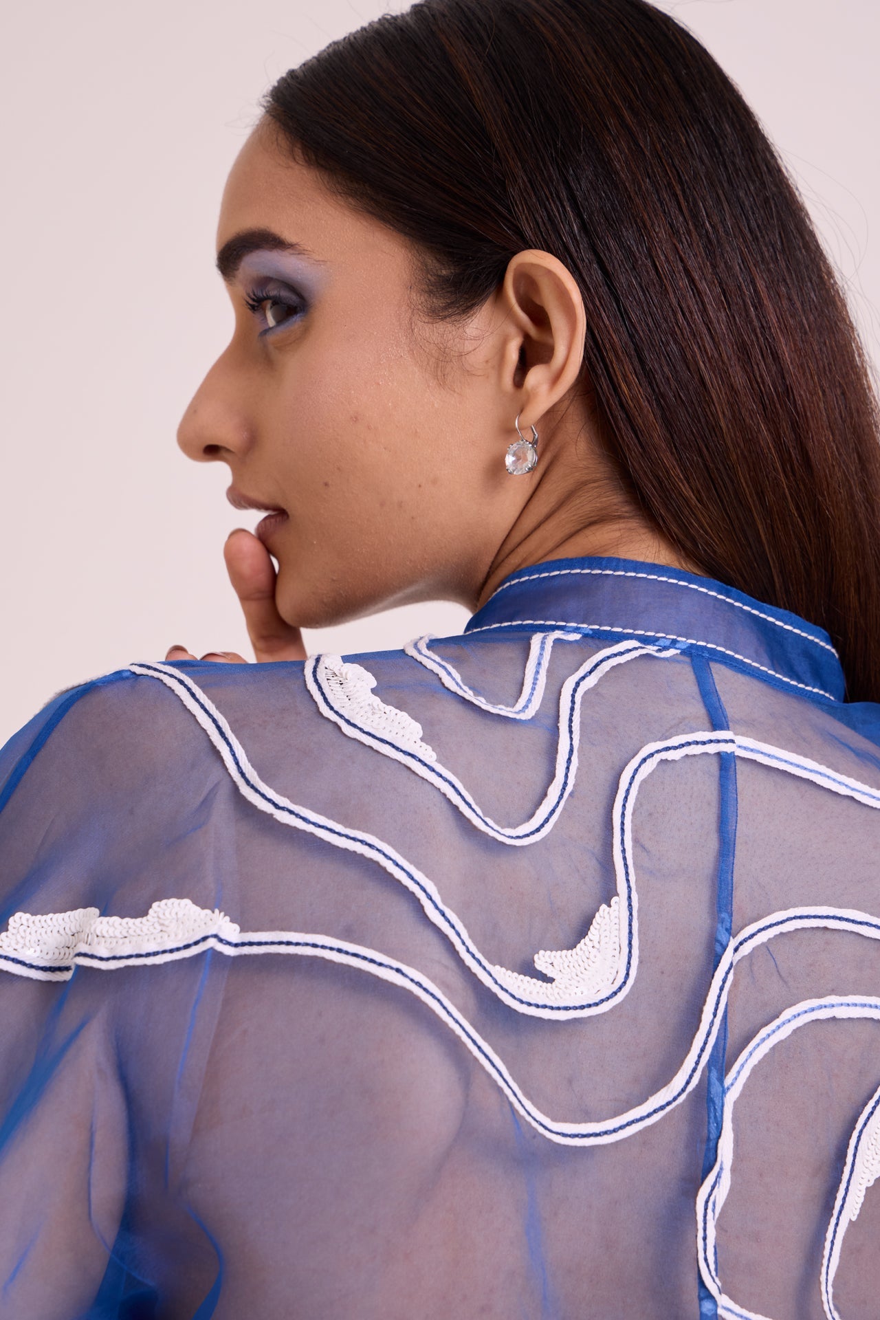 Riley Sheer Blue Organza Top & Pant Set