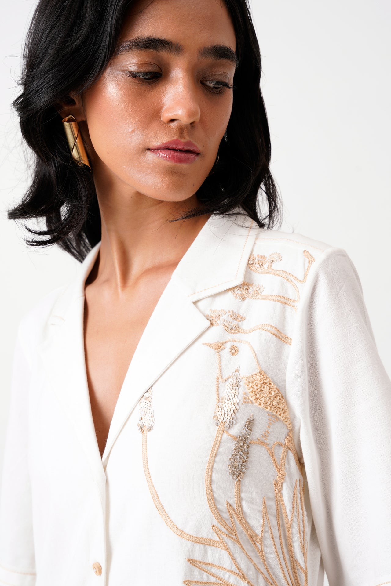 White Taiwo Embroidered Shirt Dress