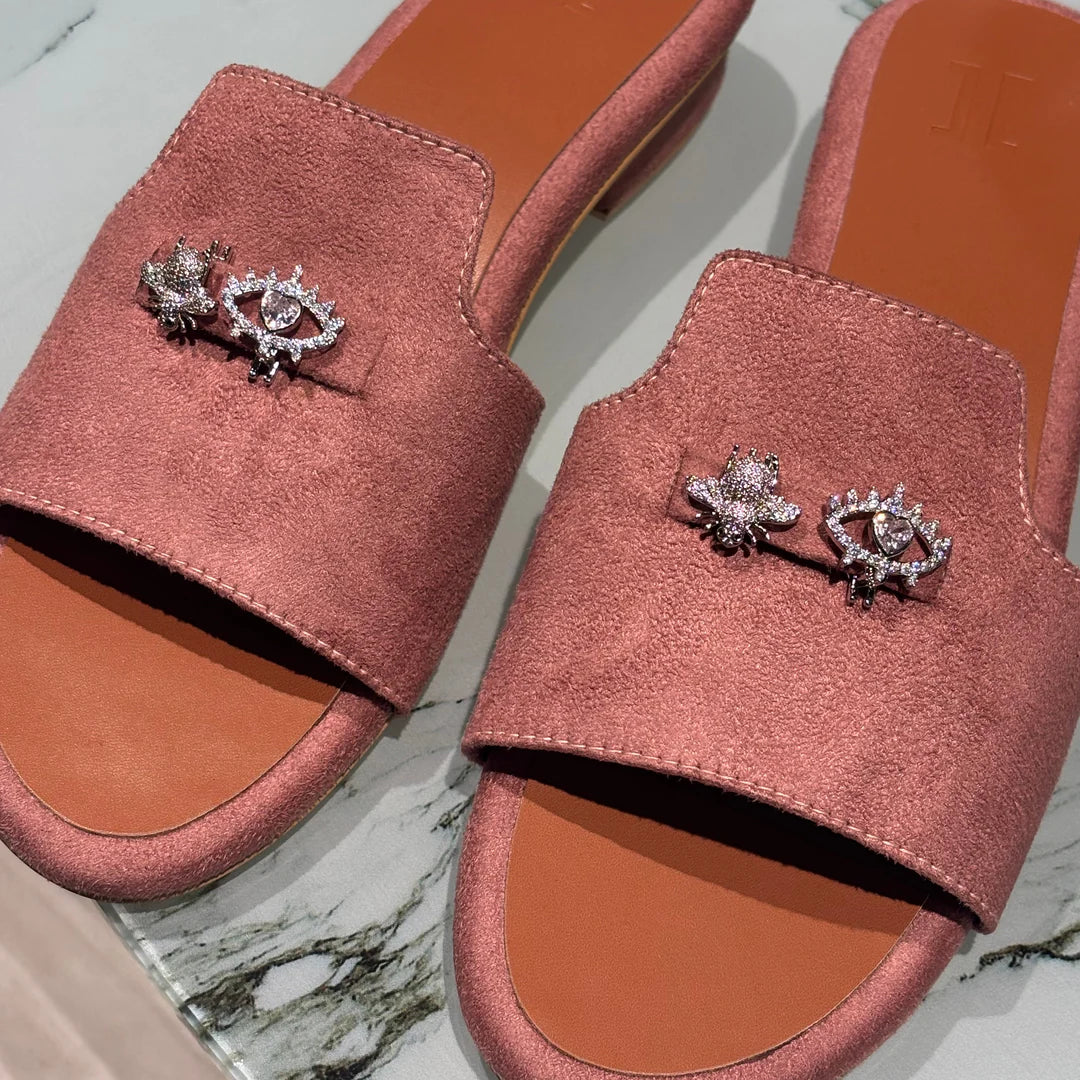 Blush Suede Charm Mules Blush Pink 3 Charms