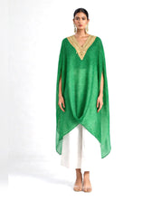 Bandhej Parrot Green & Gold V Neck Kurta Set