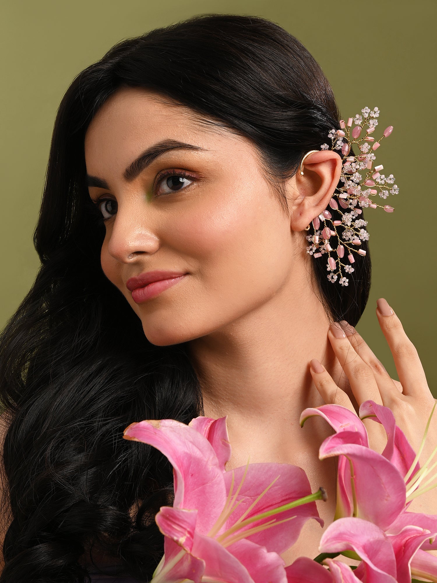 Baby Pink Handmade Gold plated Earcuff For Women