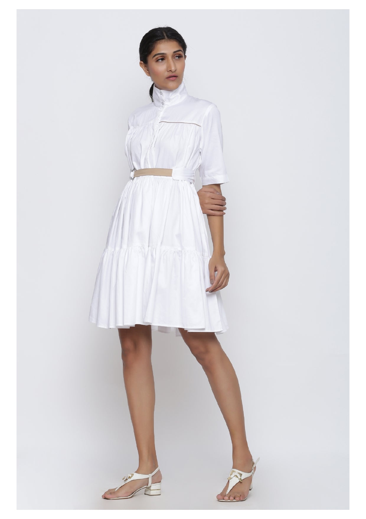 Three Tier Drama Dress With Belt