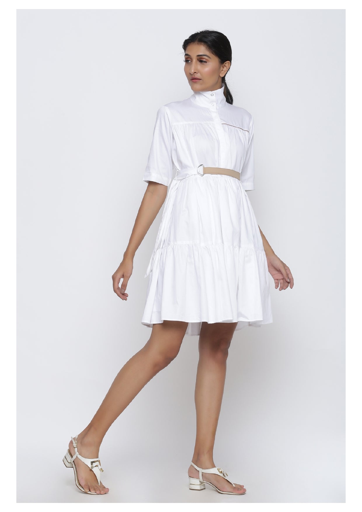 Three Tier Drama Dress With Belt
