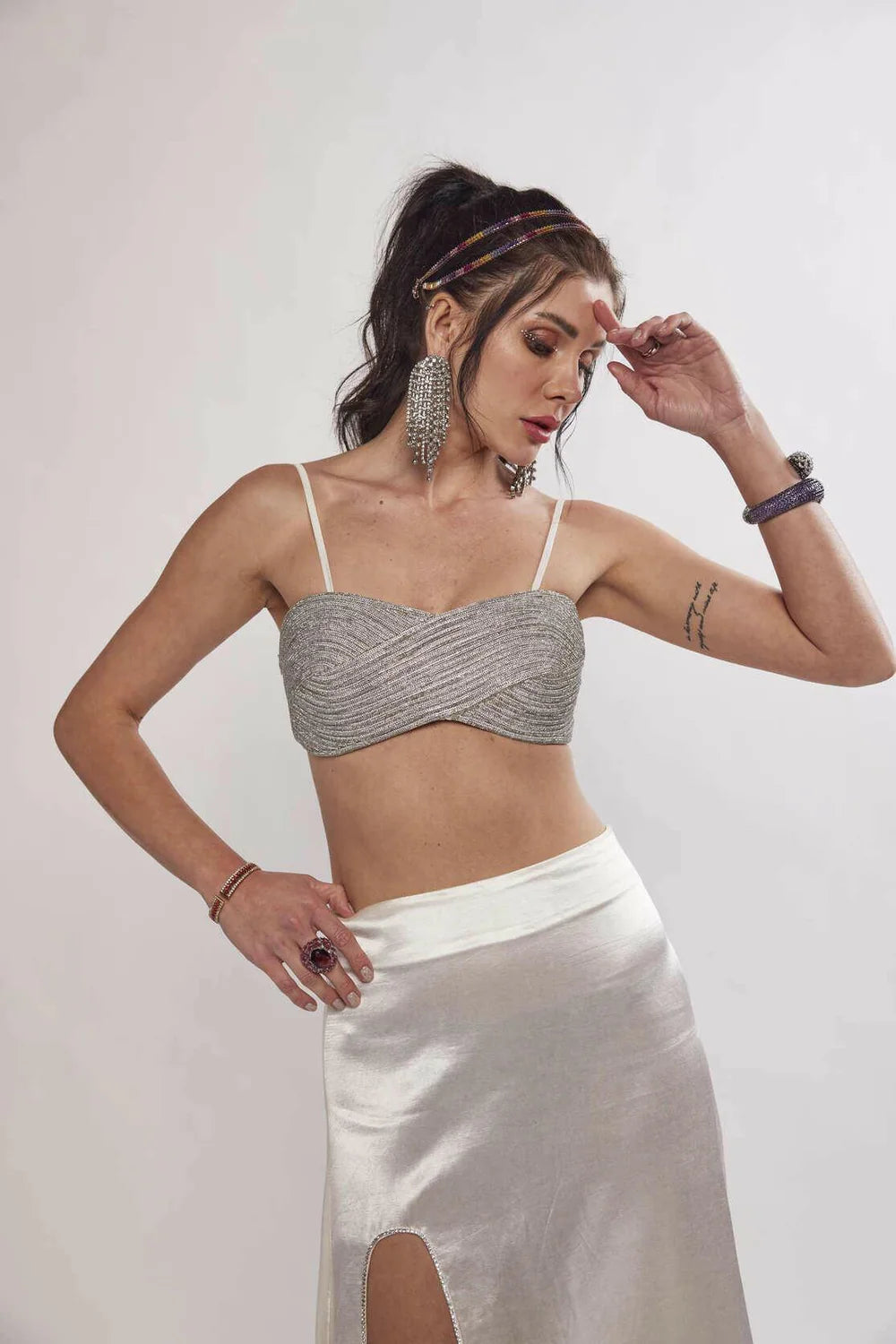 Elliana Rhinestone Silver Bralette