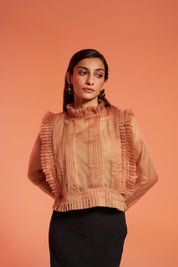 Beige Organza Pleated Top